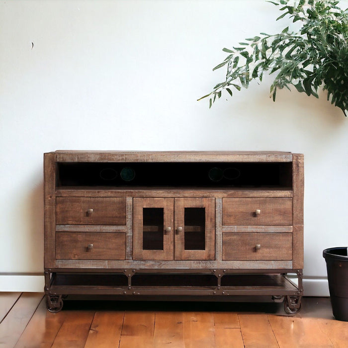 Cabinet Enclosed Storage Distressed, TV Stand - Brown