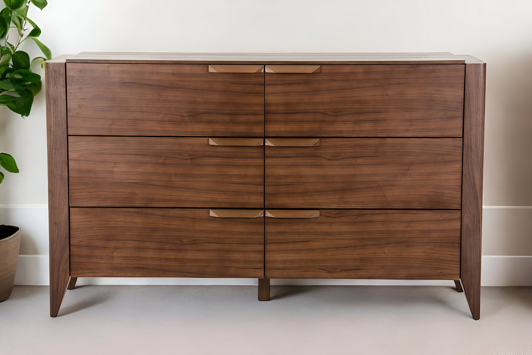 Veneer And Dresser With 6 Drawers - Tobacco