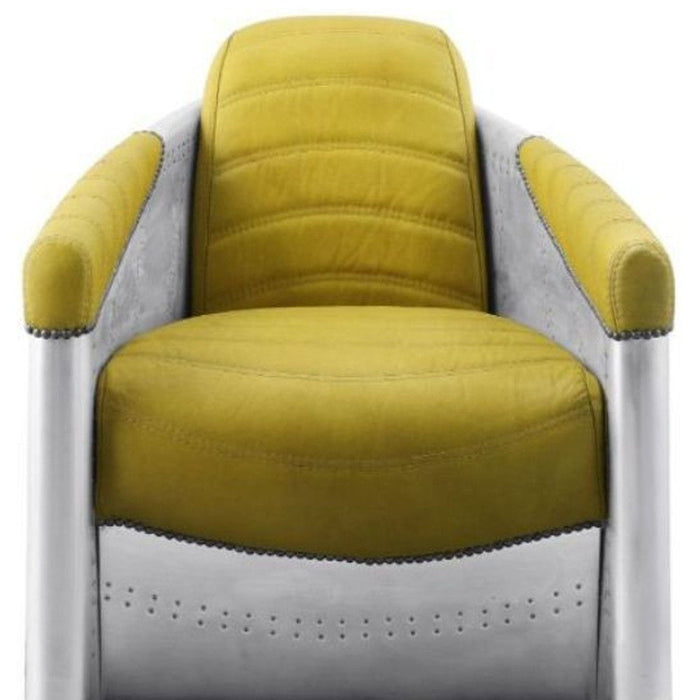 Leather And Steel Barrel Chair - Yellow Top Grain