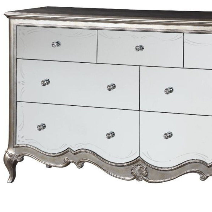 Wood Mirrored Seven Drawer Triple Dresser - Champagne