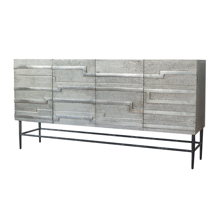 Linear 4 Door Credenza - Black / Silver