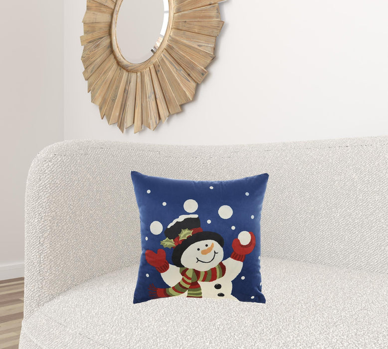Jolly Snowman Christmas Light Up Throw Pillow - Blue