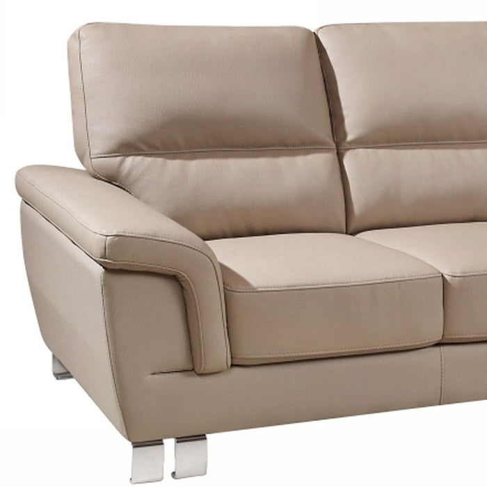 Faux Leather Love Seat - Beige / Silver