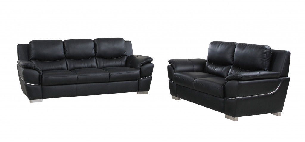 2 Piece Indoor Genuine Leather Five Person Seating Set - Black