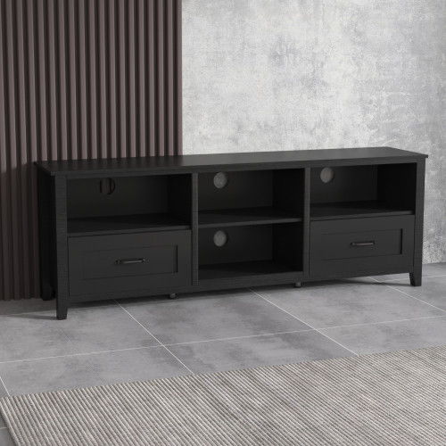 Open Shelving TV Stand With Bookcase And Two Drawers - Black