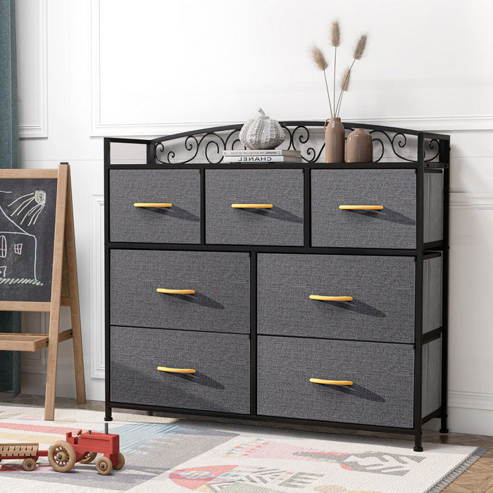 Steel And Fabric Seven Drawer Combo Dresser - Gray / Black