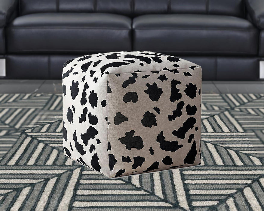 Twill Animal Print Pouf Cover - Black / White