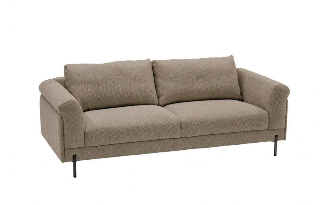 Contemporary Tan Sofa With Two Cushions - Dark Brown