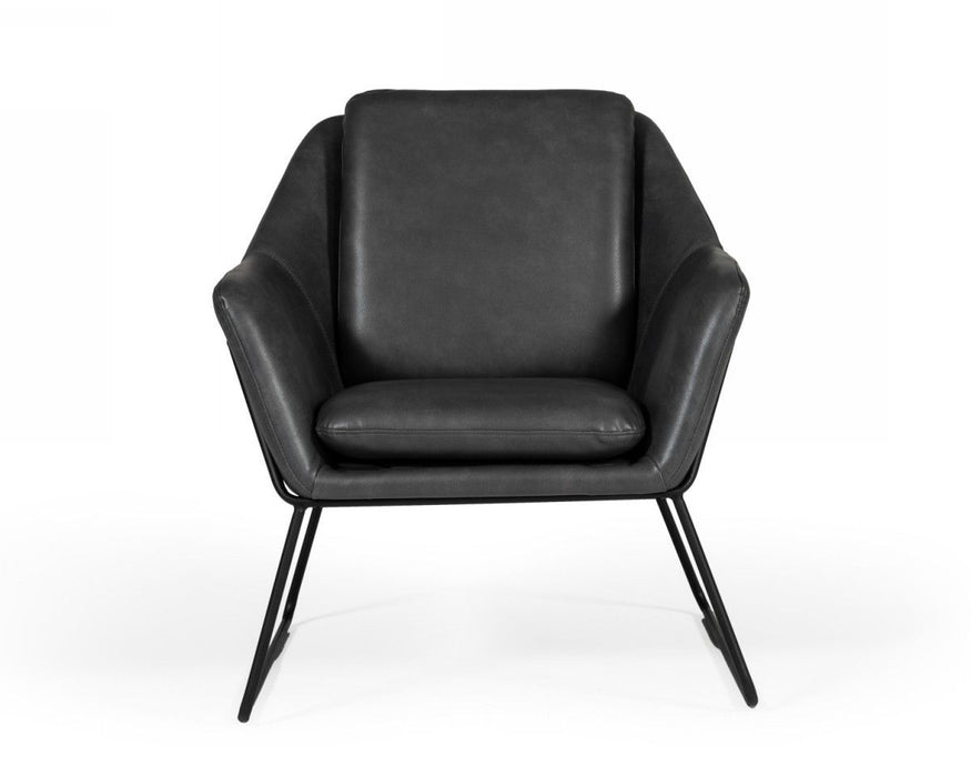 Faux Leather Lounge Chair - Dark Gray / Black