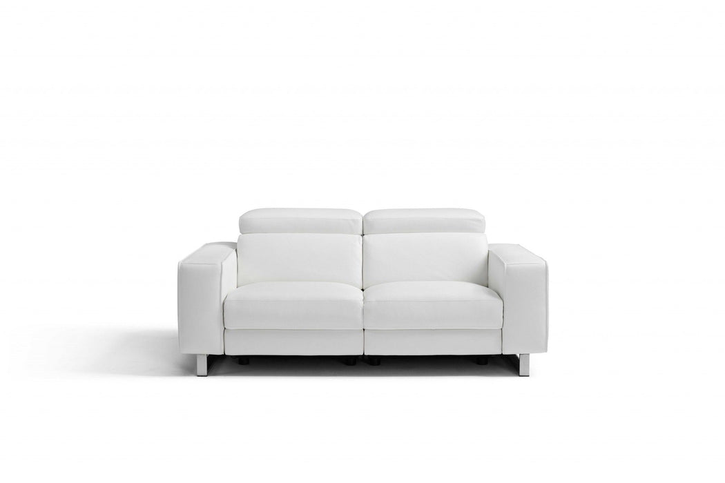 Top Grain Leather Manual Reclining Love Seat - White / Silver