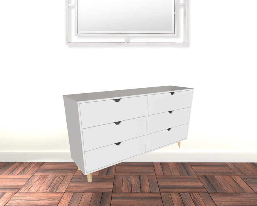 Scoop Handle Six Drawer Double Dresser - White