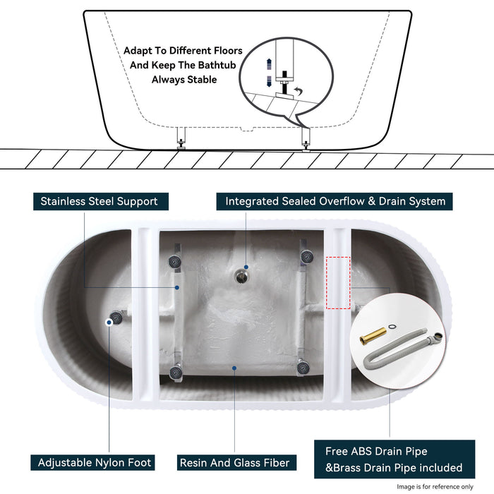 Acrylic Freestanding Bathtub-Acrylic Soaking Tubs, Fluted Style Freestanding Bathtub With Classic Slotted Overflow And Toe-Tap Drain In Chrome, 02149 - Glossy White