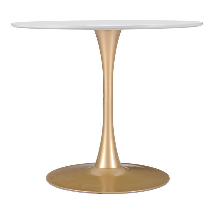 Round Pedestal Dining Table - White / Gold