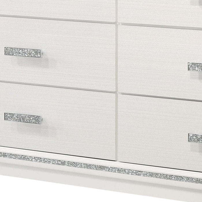 Wood Six Drawer Double Dresser - White