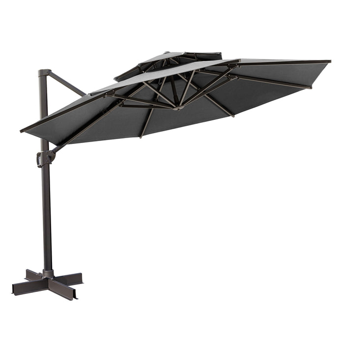 Polyester Round Tilt Cantilever Patio Umbrella With Stand - Dark Gray