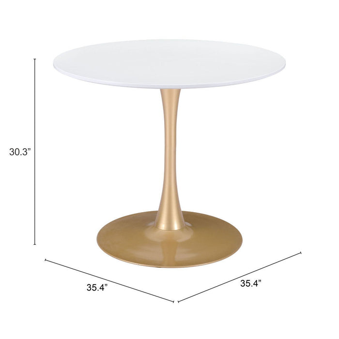 Round Pedestal Dining Table - White / Gold