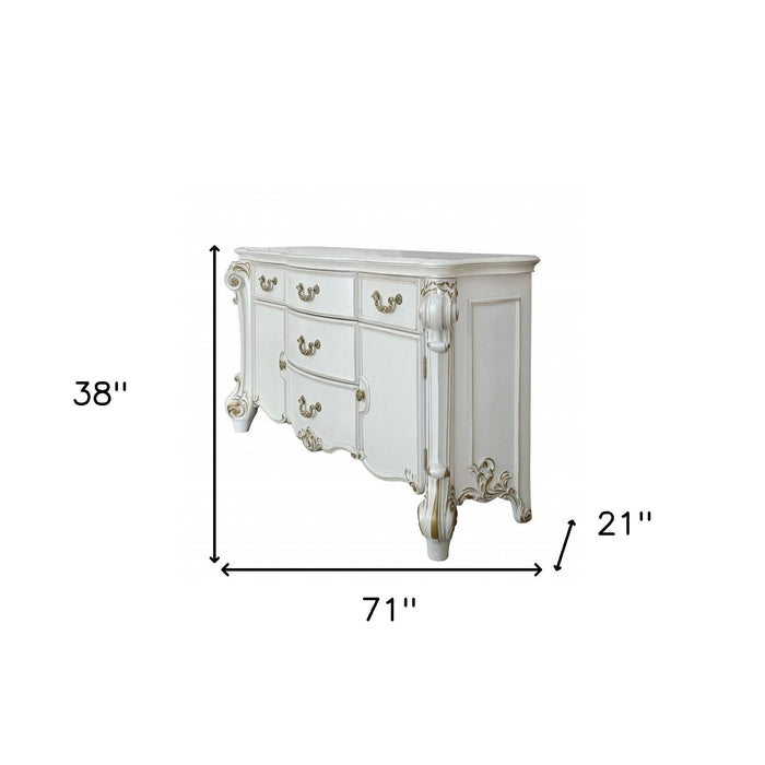 Solid And Manufactured Wood Five Drawer Triple Dresser - Pearl