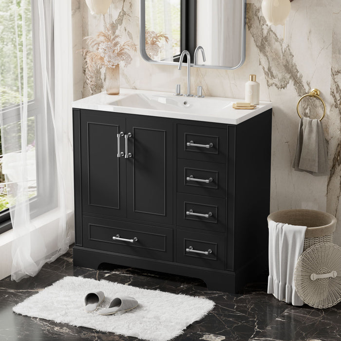 Traditional Bathroom Vanity With Resin Sink Combo Set, Bathroom Cabinet With Two Doors And Four Drawers