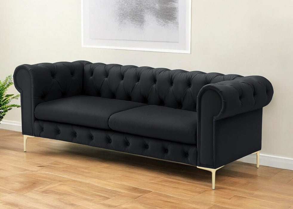 Faux Leather Chesterfield Sofa With Gold Legs - Black