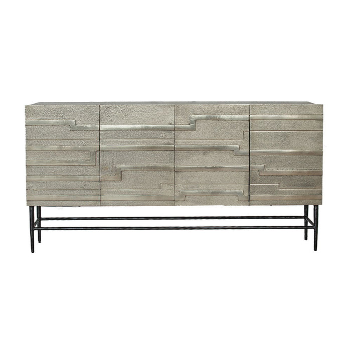 Linear 4 Door Credenza - Black / Silver