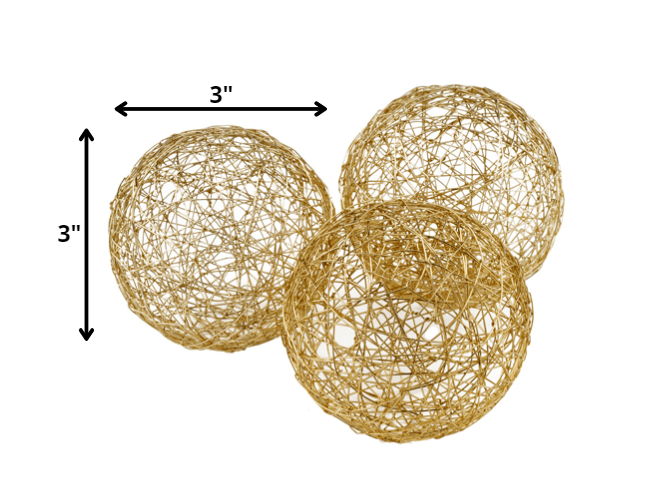 Iron Wire Spheres (Set of 3) - Gold