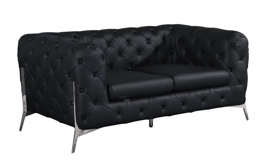 Italian Leather Loveseat - Black