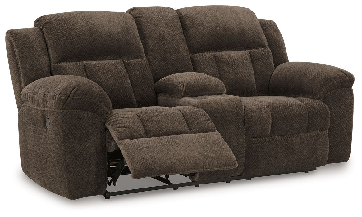 Frohn - Chocolate - Dbl Reclining Loveseat With Console - Fabric