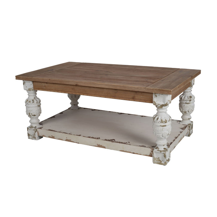 Rectangle Coffee Wooden Coffee Table, French Country Coffee Table - Brown / Antique White