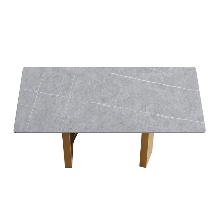 70.87" Modern Artificial Stone Gray Straight Edge Golden Metal Leg Dining Table - Gray / Gold