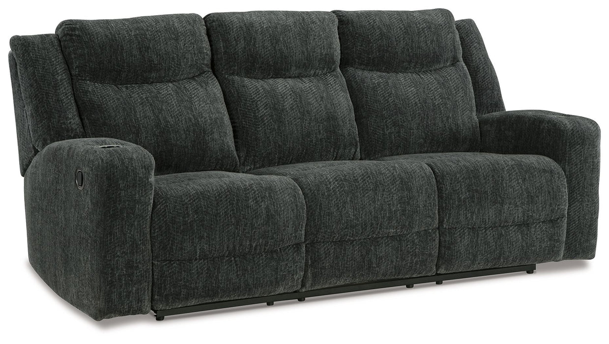 Martinglenn - Ebony - Reclining Sofa W/Drop Down Table - Fabric