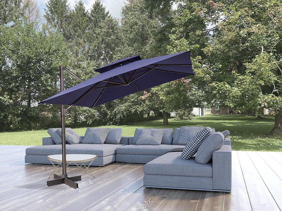 Polyester Square Tilt Cantilever Patio Umbrella With Stand - Navy Blue