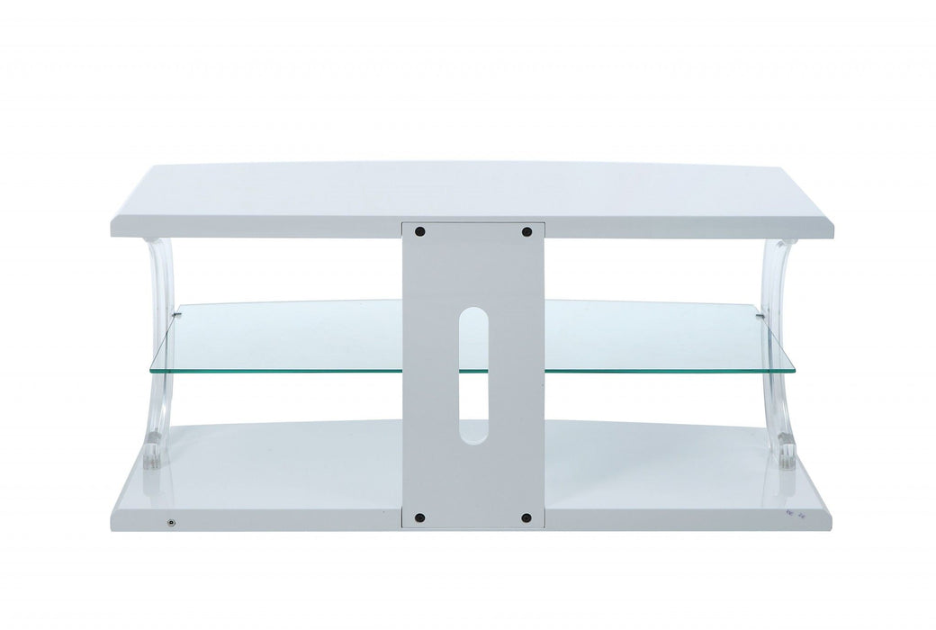 Clear Glass Wood Glass Veneer (Melamine) TV Stand (Led) - White