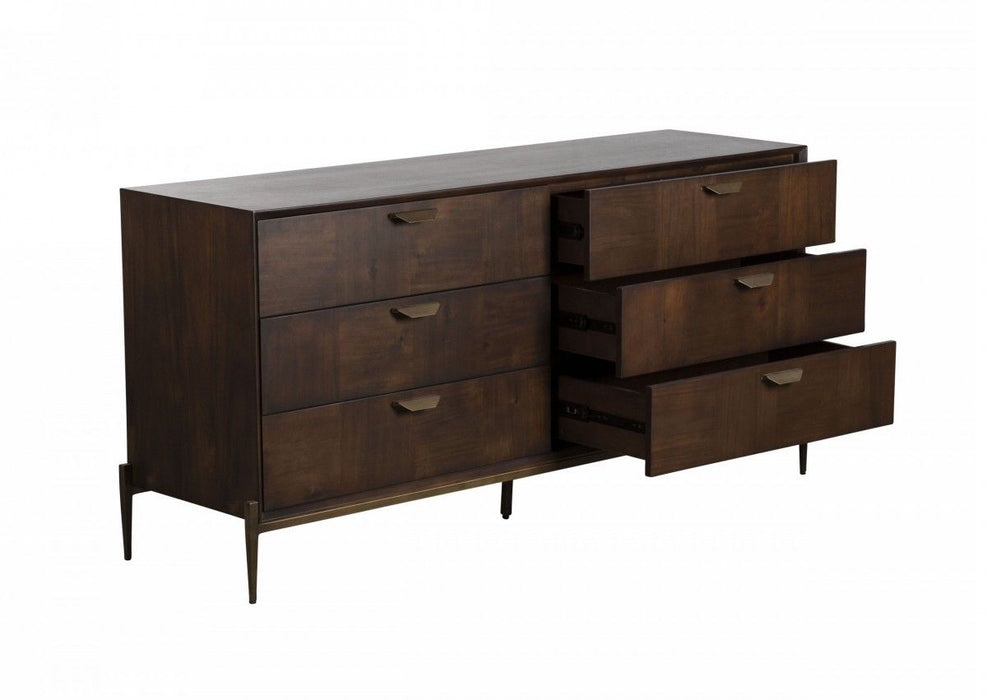 Six Drawer, Double Dresser - Dark Brown