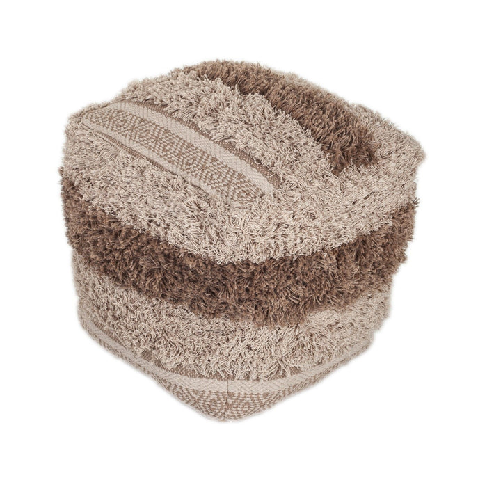 Boho Shaggy Textured Pouf - Khaki