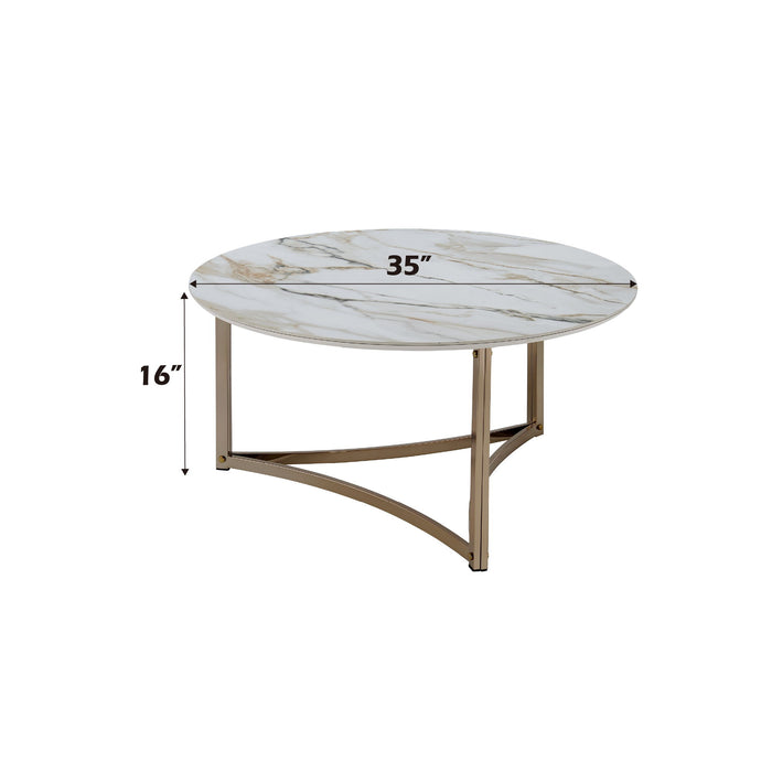 Aziz - Sintered Stone Top End Table - White / Champagne