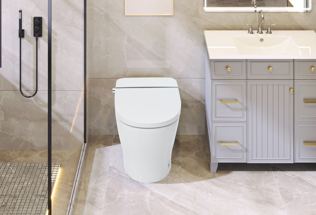 Smart Toilet Bidet Combo With Self-Cleaning Nozzle, Upmarket Compact Dual Flush Toilet 1 / 1.28 Gpf, Tank Less Toilet With Foot Sensor Flush - White Night Light