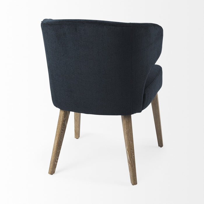 Wingback Dining Side Chair - Navy Blue / Brown