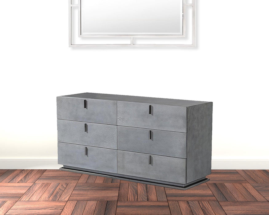 Gunmetal Crackle Finish Six Drawer Double Dresser - Gray