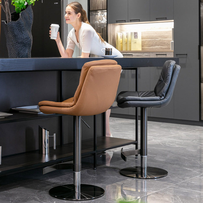 Swivel Bar Stool, Black Titanium Stainless Steel Base And Footrest, Grade, Faux Leather Bar Chair With Backrest