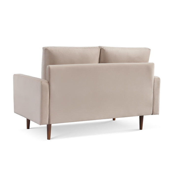 Brown Velvet Loveseat - Beige / Dark