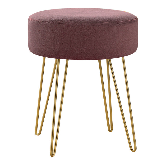 Velvet Round Ottoman - Plum / Gold