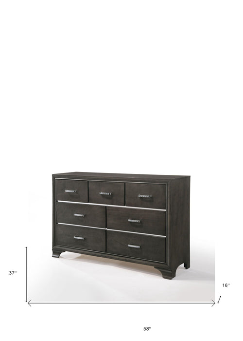 Seven Drawer Wooden Triple Dresser - Gray