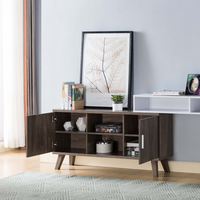 Home Entryway Console Table With Multi - Storage Compartments, Display Cabinet - Hazelnut / White