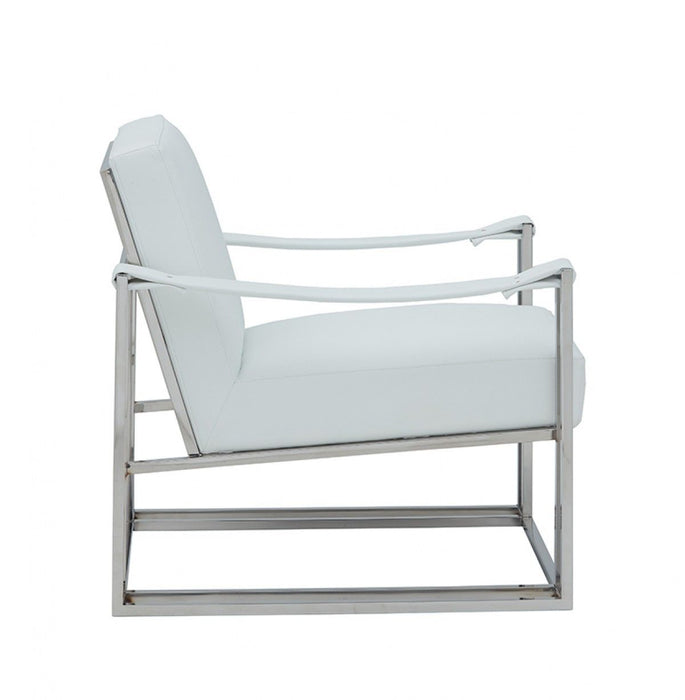 Stylish Leatherette And Steel Chair - White