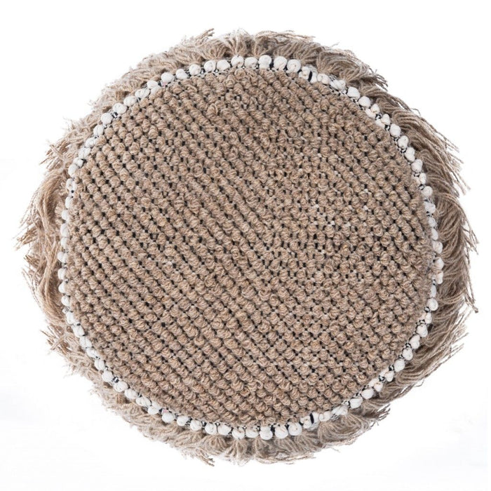 Round Pouf Ottoman - Beige