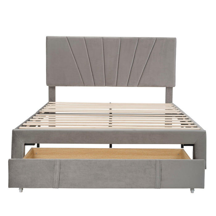 Storage Bed Velvet Upholstered Platform Bed With A Big Drawer