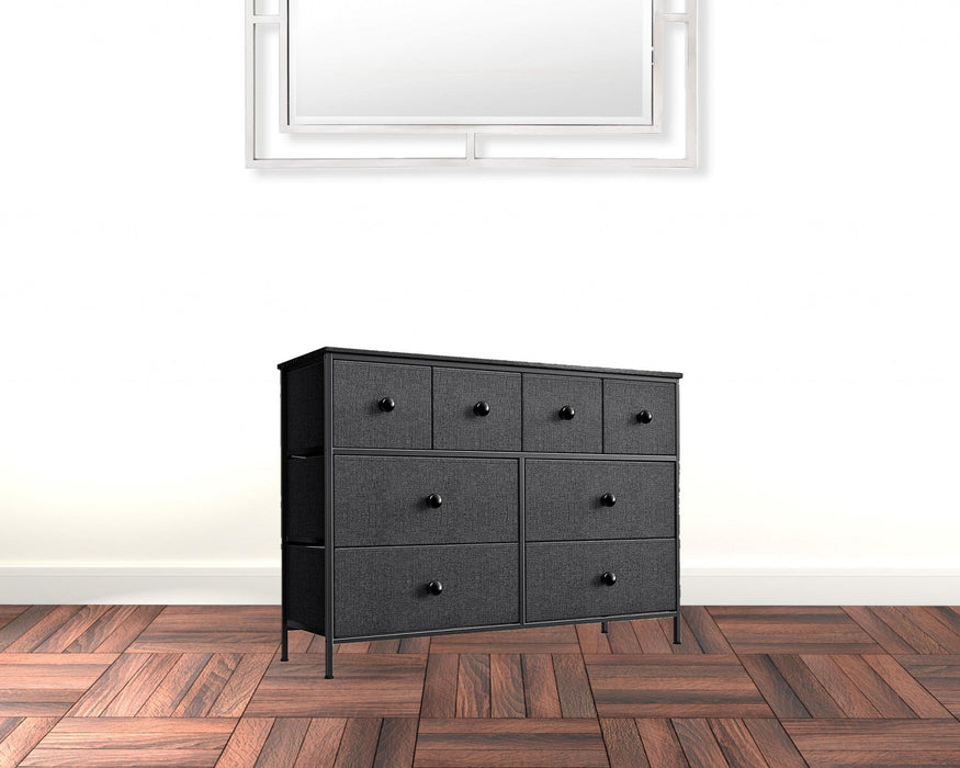 Eight Drawer Fabric Dresser - Black / Gray