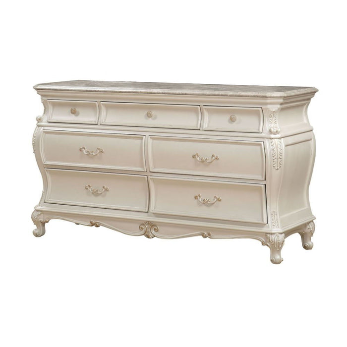 Solid Wood Seven Drawer Triple Dresser - Pearl