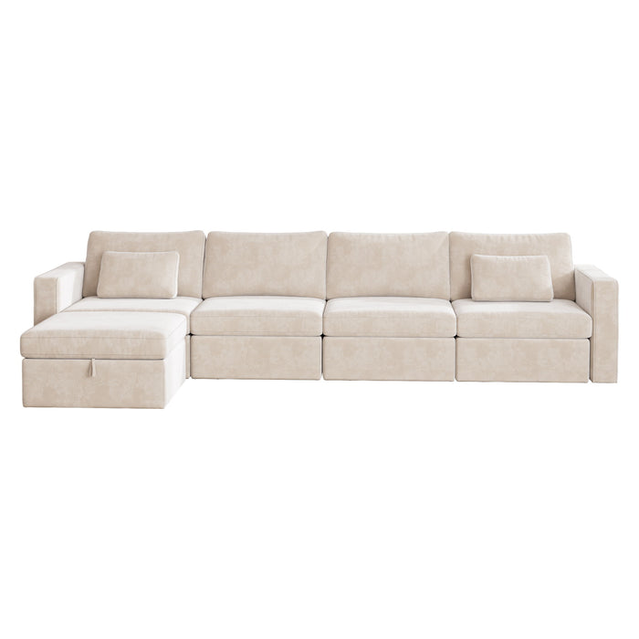 Modern Velvet Modular Sectional Sofa, Convertible Sofa Set With Pillows, Oversized Sectional Couches With Storage Ottomans For Living Room, Loft, Apartment, Office