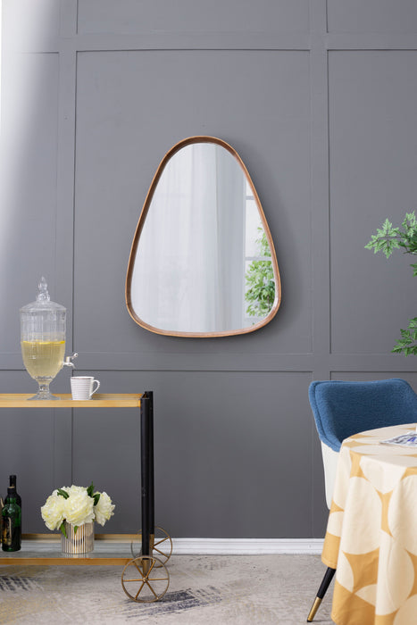 Irrgeular Mirror With Wood Frame, Wall Mirror For Living Room Bathroom Entryway - Brown